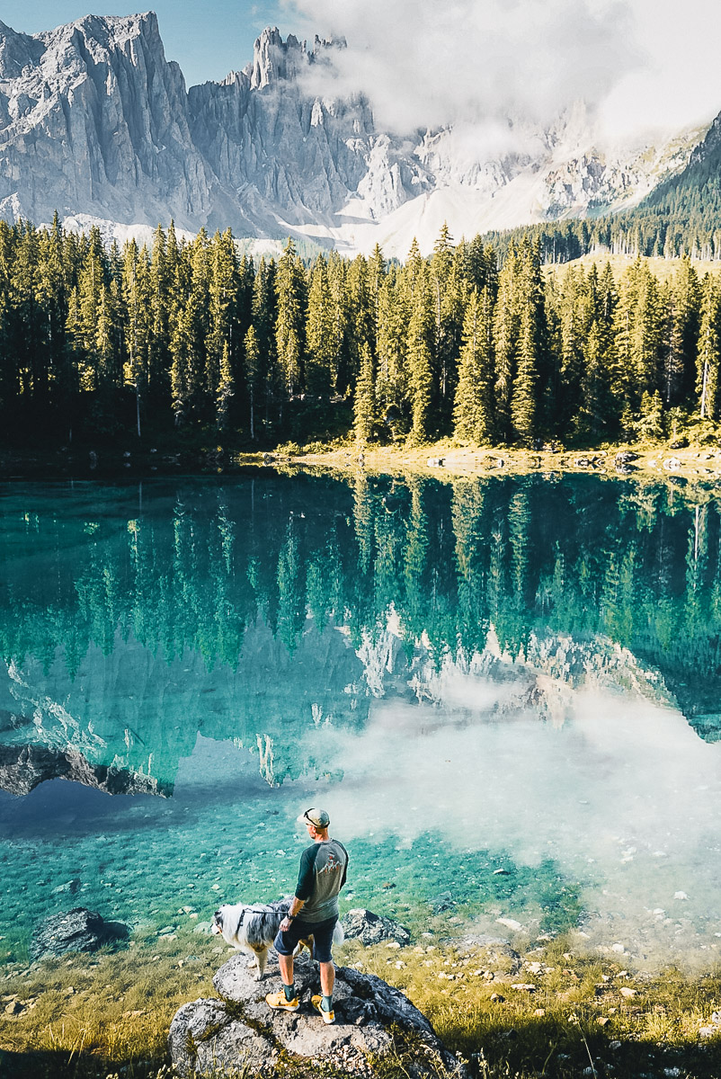 Finge and Koda at Lago di Carezza, Dolomites